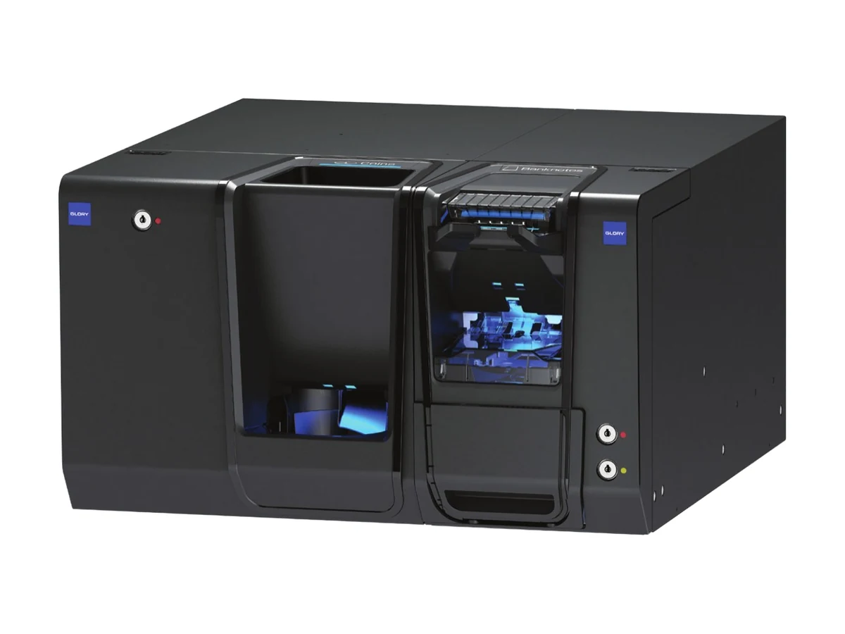 Reciclador de efectivo Glory CI-5 en negro, para el puesto de caja