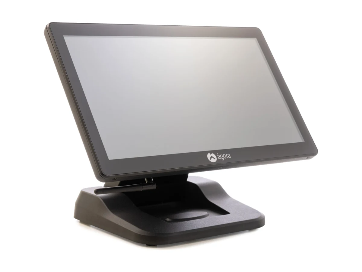 TPV todo en uno Ágora X100 en negro, con su pantalla táctil de 15,6 pulgadas sobre la base