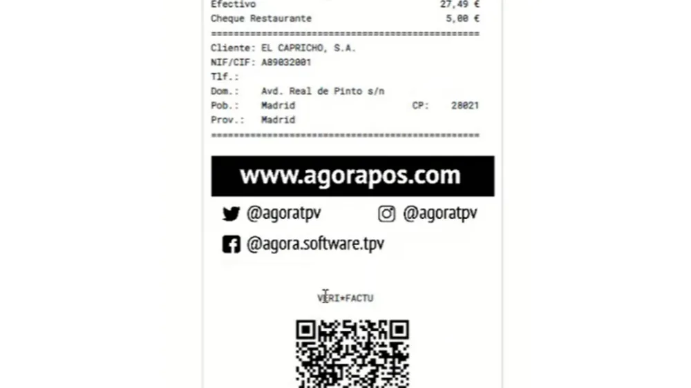 El pie de un ticket con el código QR de Veri*Factu